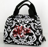 Black and White Damask Insulated Lunch Tote 